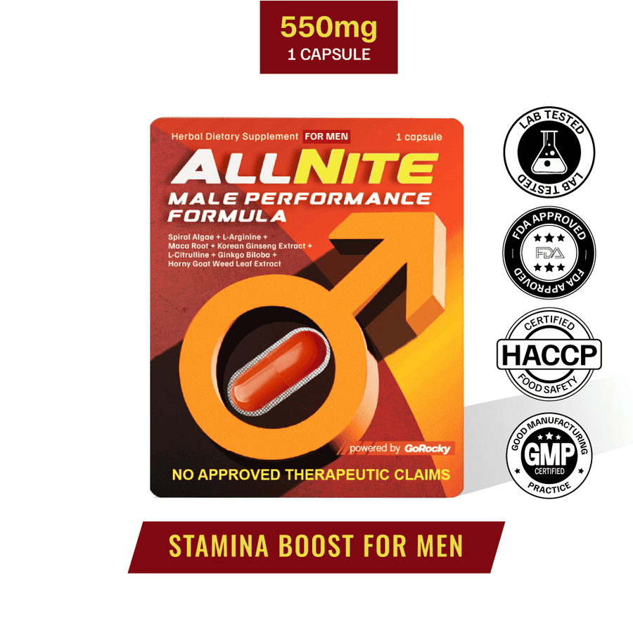 AllNite Male Performance Formula — 550mg, 1 capsule, lab tested, GMP + HACCP certified