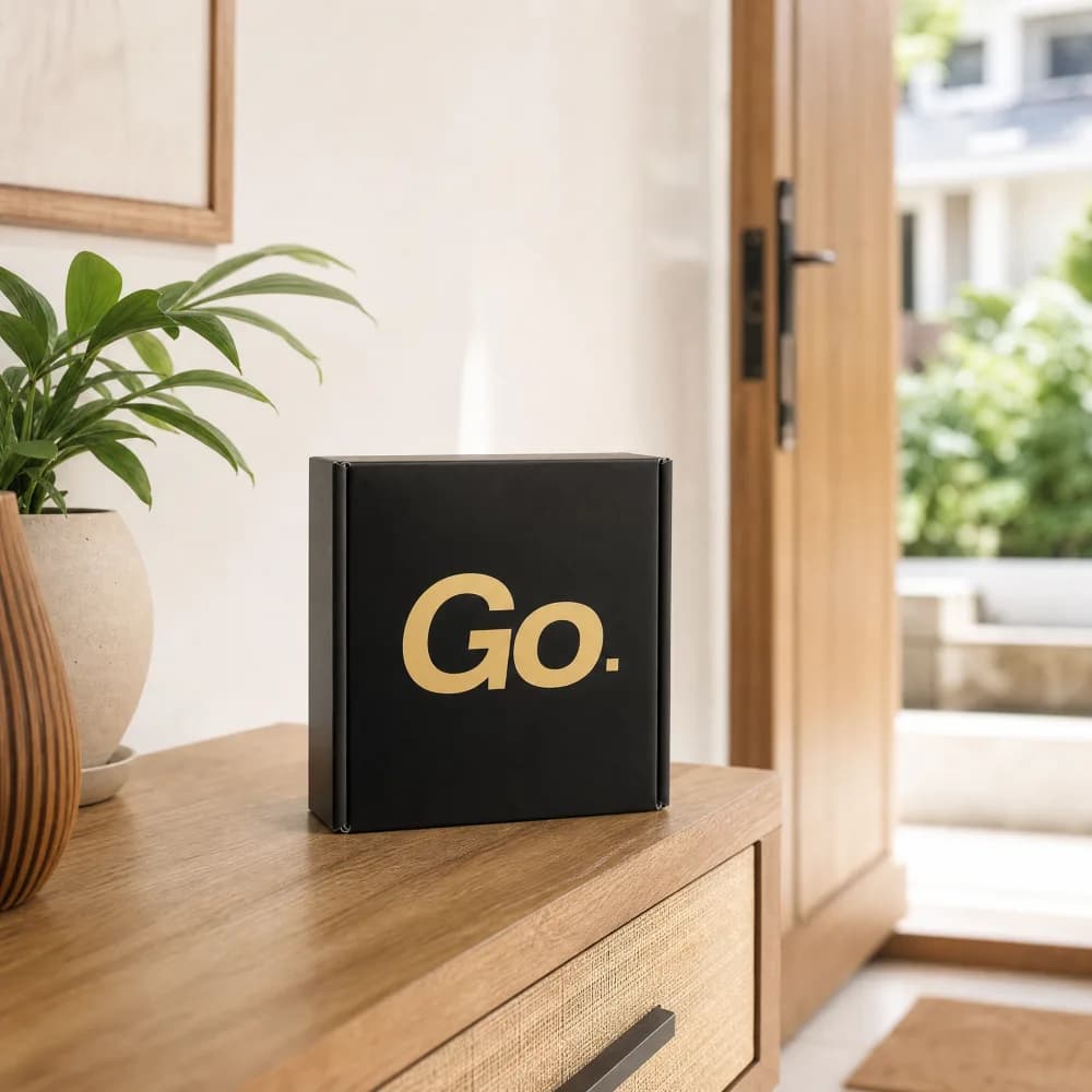 A discreet GoRocky Go box on a doorstep